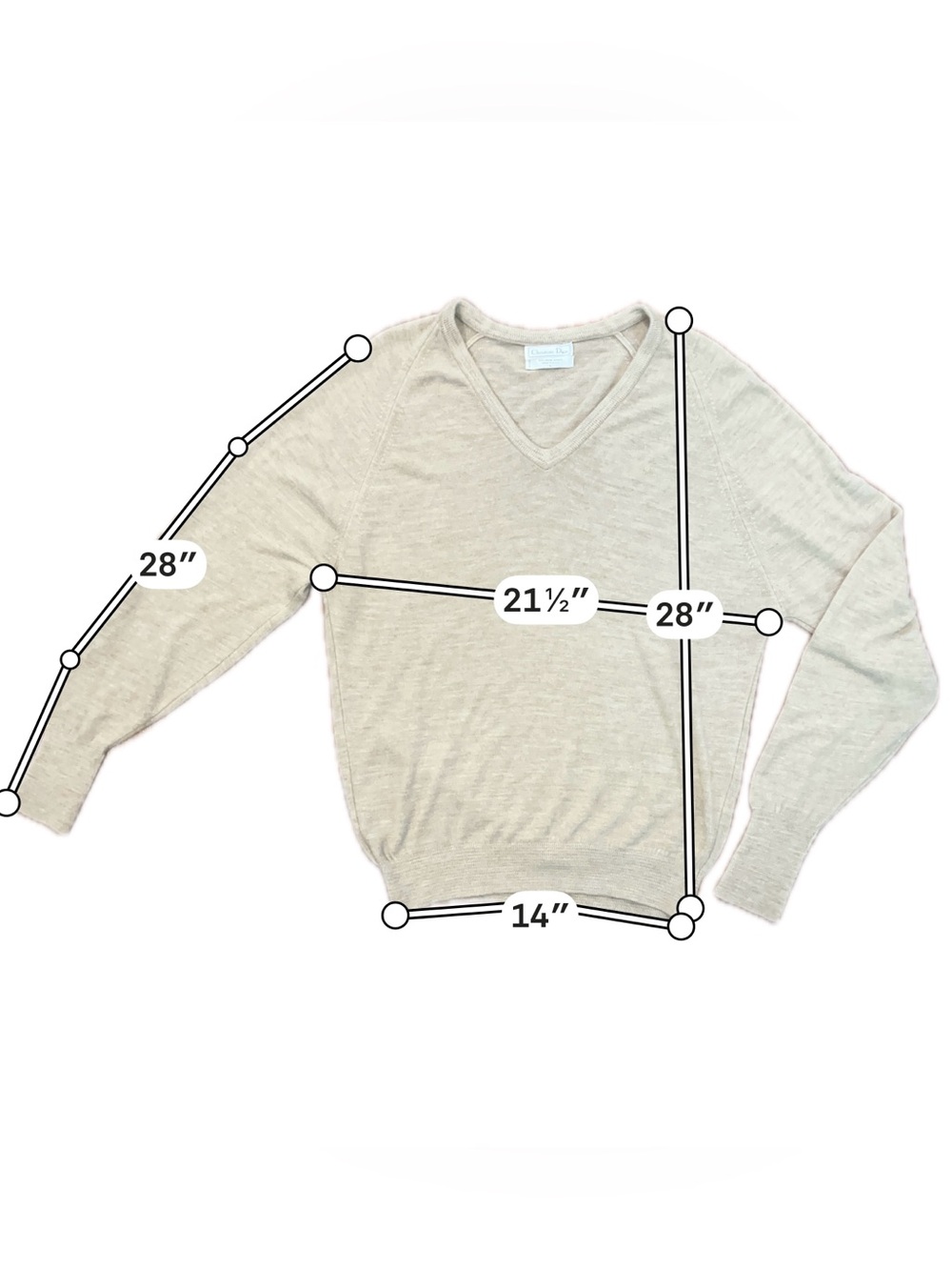 Vintage Christian Dior Beige V-Neck Sweater Size Large - Picture 3 of 6